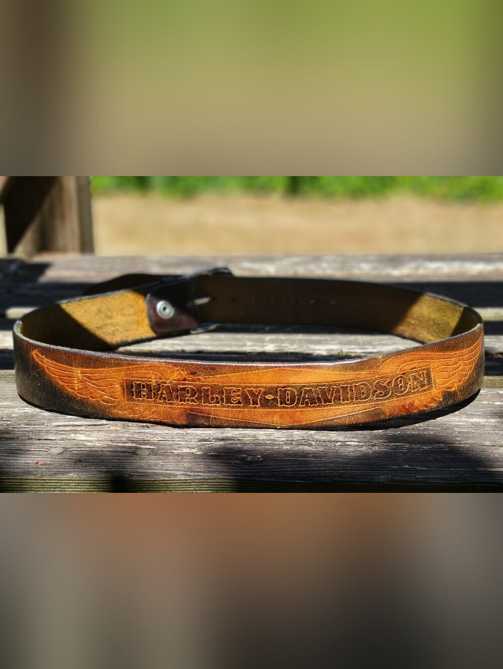 Vintage 1970s Harley Davidson Embossed Tooled Leather Belt Strap